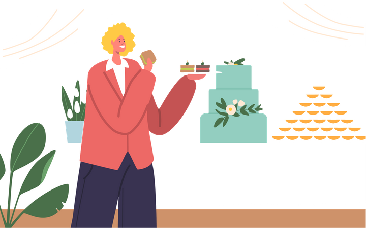 Female eating cake  Illustration