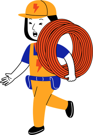 Female electrician carrying electric cable  Illustration