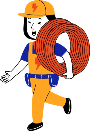 Female electrician carrying electric cable  イラスト