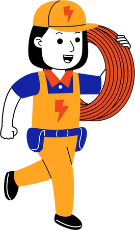 Female electrician carrying electric cable  Illustration