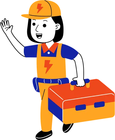 Female electrician carrying tool box  Illustration