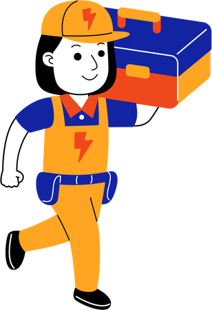 Female electrician carrying tool box  Illustration