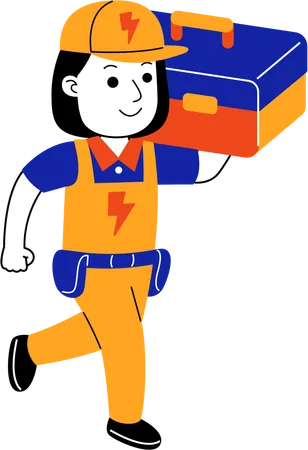 Female electrician carrying tool box  Illustration