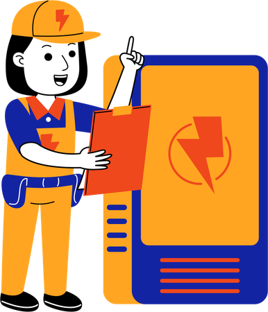 Female Electrician check electrical box  Illustration