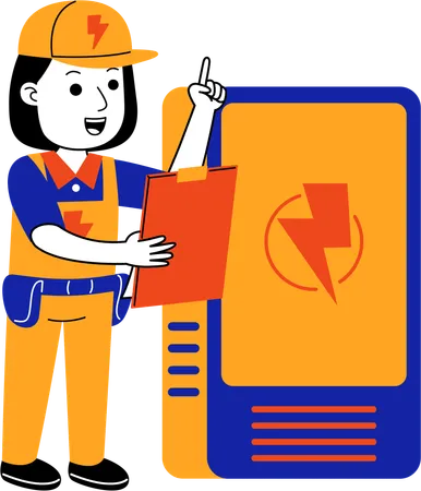 Female Electrician check electrical box  Illustration