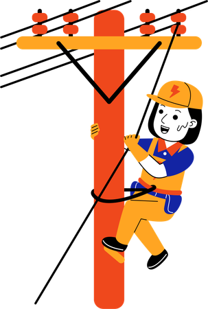 Female Electrician climbs electric pole  Illustration