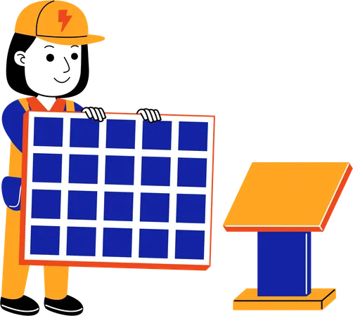 Female Electrician installing solar panel  Illustration