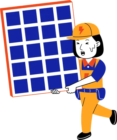 Female Electrician installing solar panel  Illustration