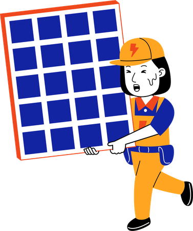 Female Electrician installing solar panel  Illustration