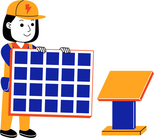 Female Electrician installing solar panel  Illustration