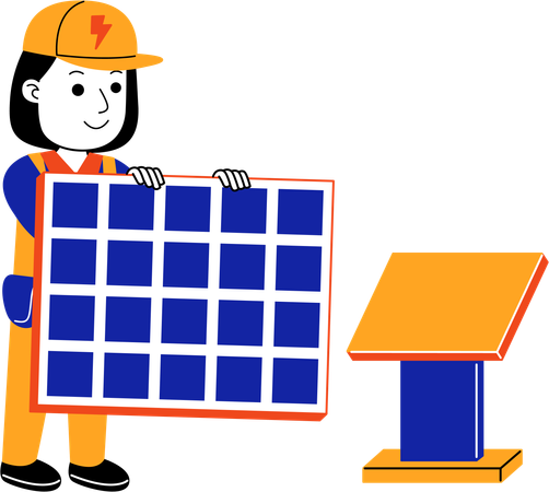 Female Electrician installing solar panel  Illustration