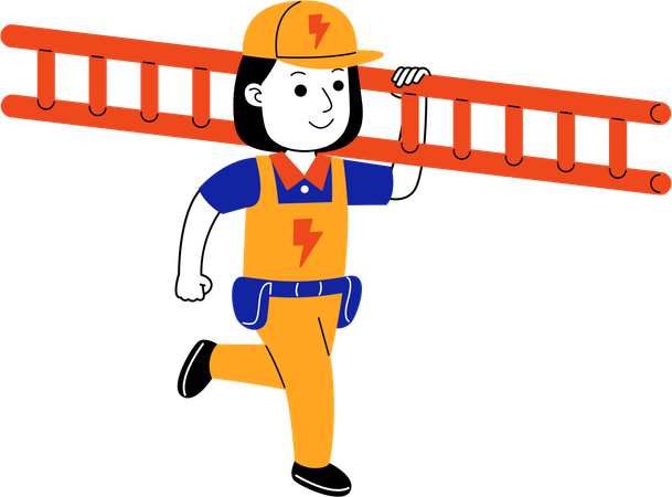 Female electrician lift the ladder  Illustration