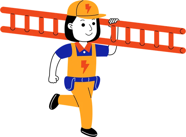 Female electrician lift the ladder  Illustration