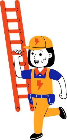 Female electrician lift the ladder  Illustration