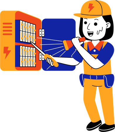 Female Electrician repairing electrical box  Illustration