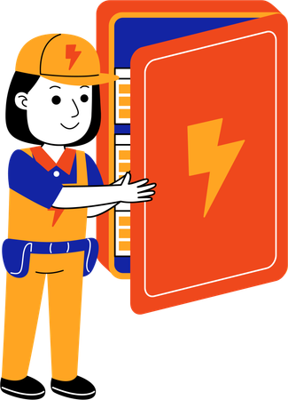 Female Electrician repairing electrical box  Illustration