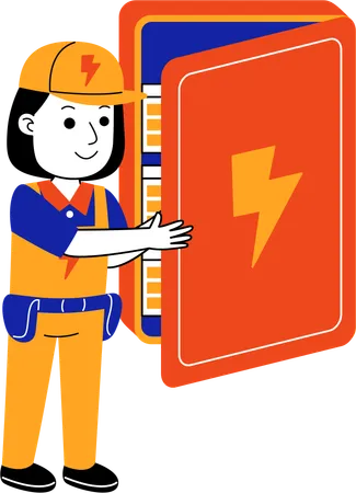 Female Electrician repairing electrical box  Illustration