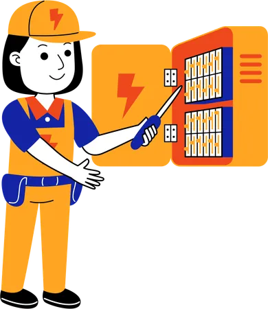 Female Electrician repairing electrical box  Illustration