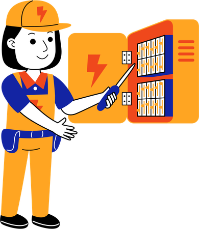 Female Electrician repairing electrical box  Illustration