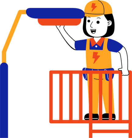 Female Electrician replacing street lights  Illustration