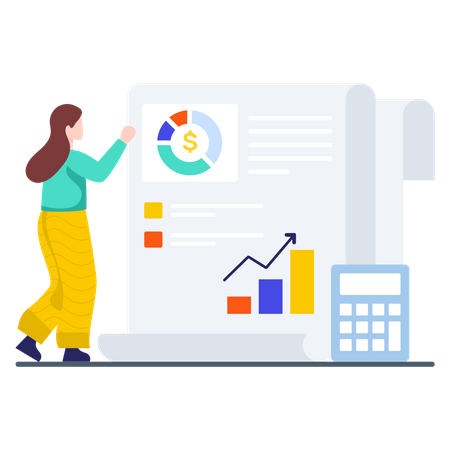 Female Employee analyzing trading trend  Illustration