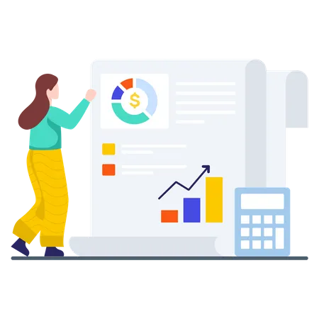 Female Employee analyzing trading trend  Illustration