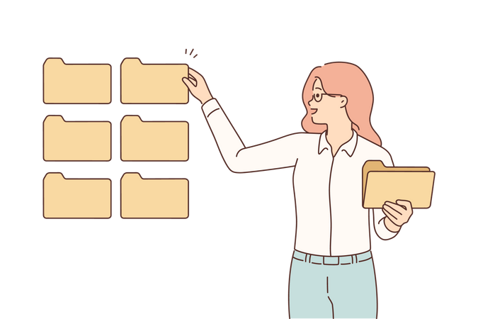 Female employee arranging folders  Illustration