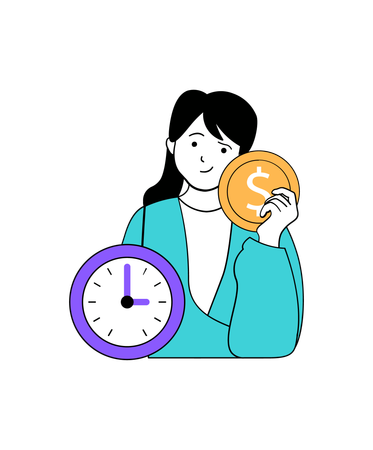 Female Employee balancing time and money together  Illustration