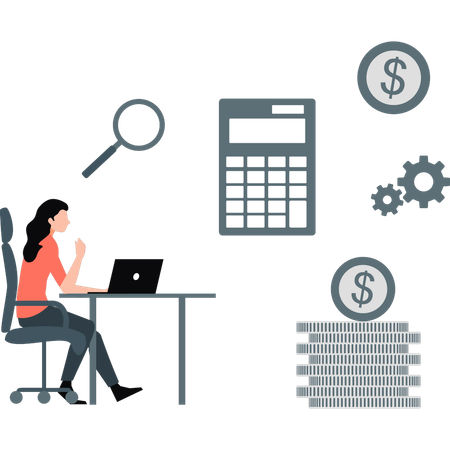 Female employee calculating the business profit  Illustration