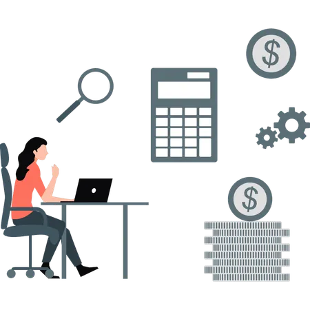 Female employee calculating the business profit  Illustration