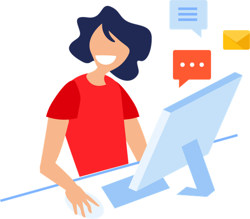 Female employee communicating with team online  Illustration