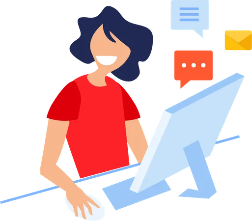 Female employee communicating with team online  Illustration