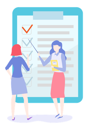 Female employee discussing task list Illustration