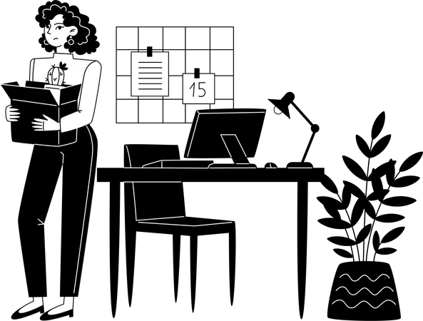 The Employee Is Dismissed From Work Black And White Illustration Illustration