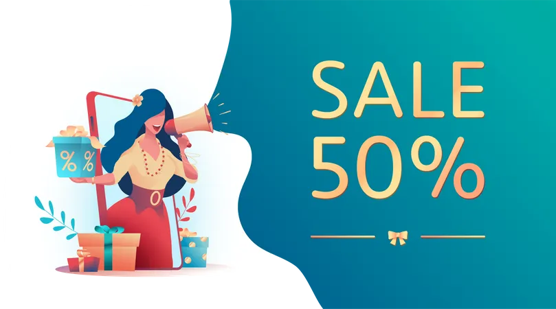 Female employee doing advertisement of sale  Illustration