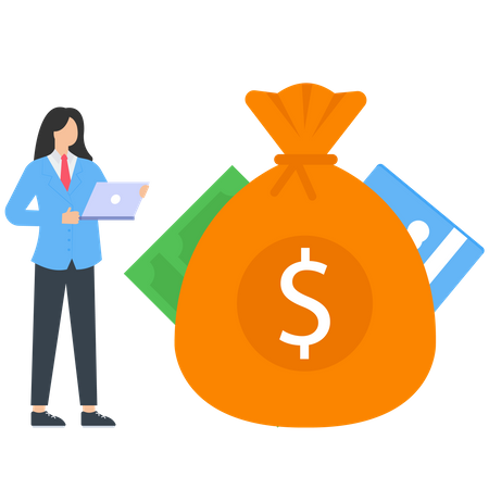 Female employee doing Business Saving  Illustration