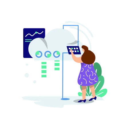 Female employee doing Cloud Hosting  Illustration