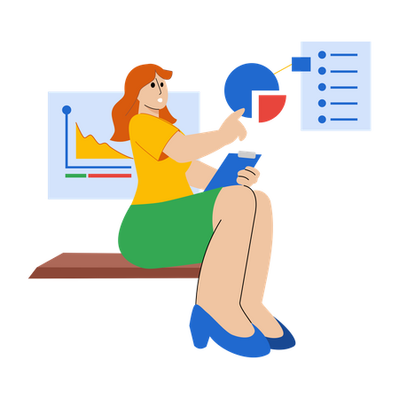 Female employee doing data analysis Illustration