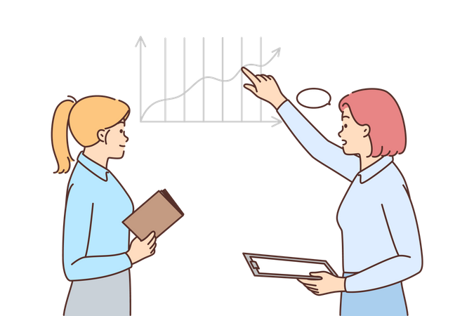 Female employee doing data analysis  Illustration