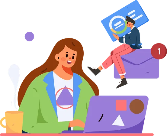 Female employee doing email marketing  Illustration