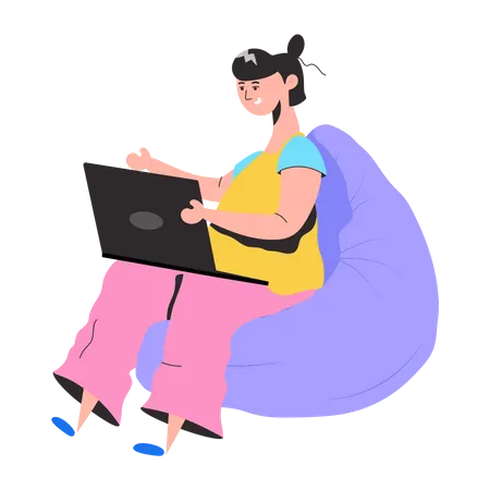Female employee doing freelancer job  Illustration