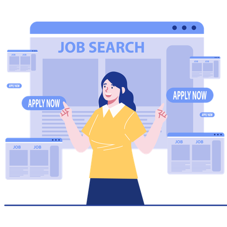 Female employee doing job search online  Illustration