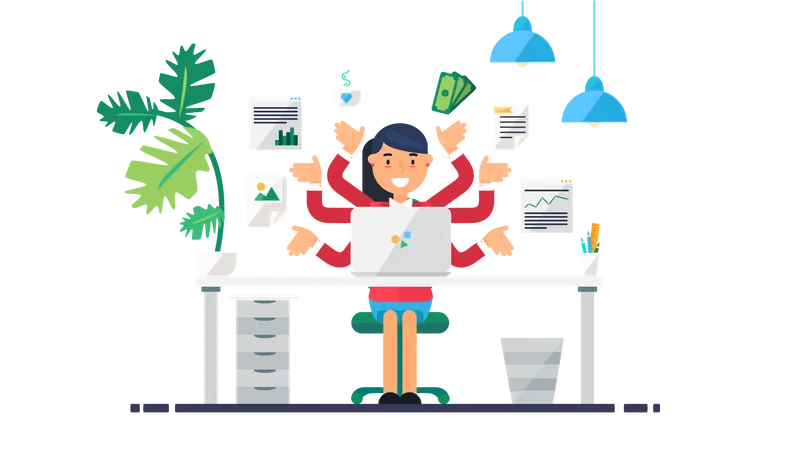 Female employee doing multitasking  Illustration