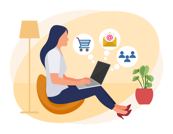 Female employee doing online marketing Illustration