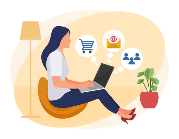 Female employee doing online marketing  Illustration