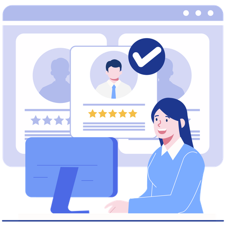 Female employee doing profile verification  Illustration