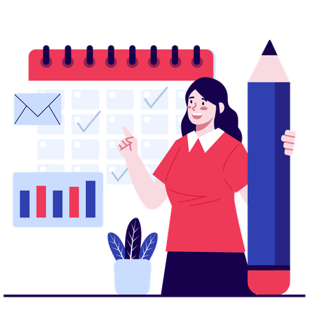 Female employee doing Scheduling and Planning  Illustration