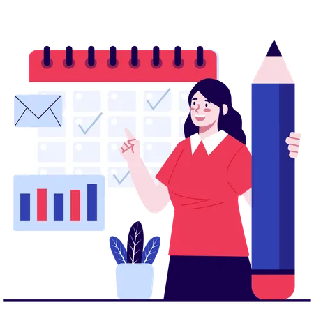 Female employee doing Scheduling and Planning  Illustration