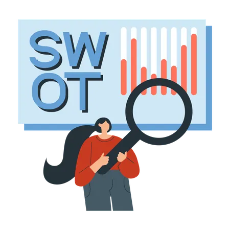 SWOT分析を行う女性従業員  イラスト