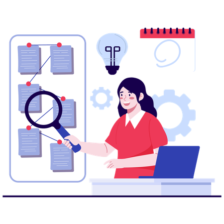 Female employee doing Workflow Analysis  Illustration